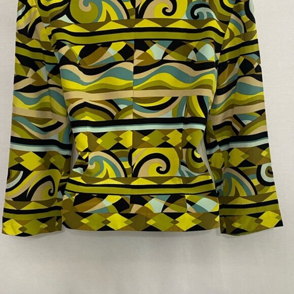 B-165 Maggy London Green Blue & Black 100% Silk Blazer Suit Jacket Size 10 - Picture 6 of 14